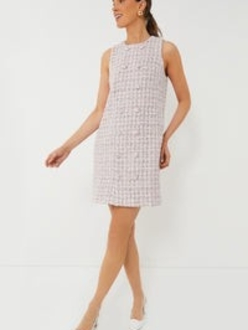 Sleeveless Textured Tweed Shift Dress in Light Pink
